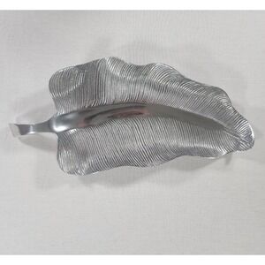 Unique Large Banana Leaf Serving Tray Vintage Silver Aluminum Decor Unbranded